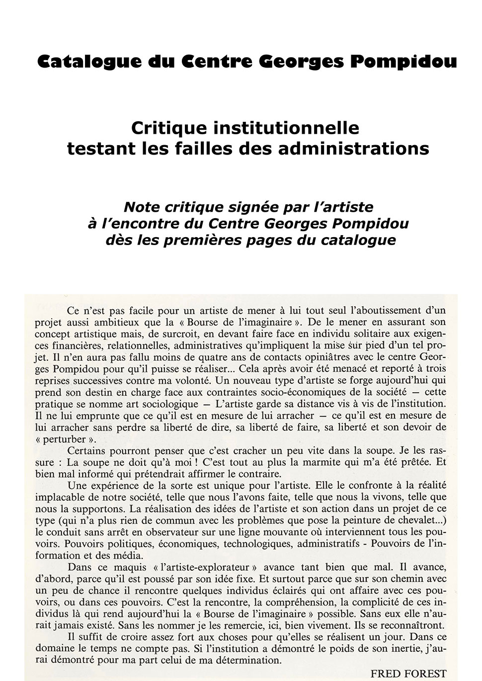 Bourse de l'imaginaire - Catalogue Centre Pompidou